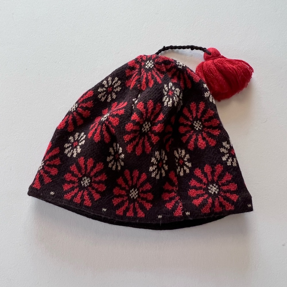 Moon Shadow Brown Orange Floral Canada Wool Beanie Winter Hat Tassel